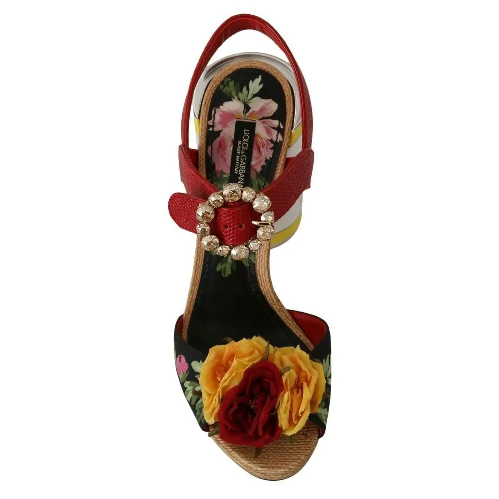 Dolce & Gabbana Multicolor Floral Crystal Embellished Sandals - Picture 4 of 8